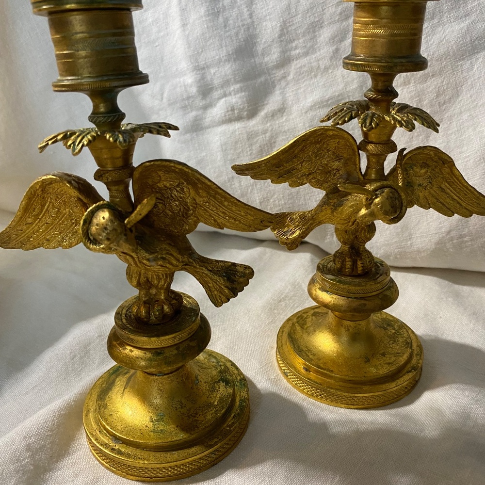 Antique Gilt Gold bronze Ormolu Candlesticks with Eagles carrying vipers - Picture 5 of 7